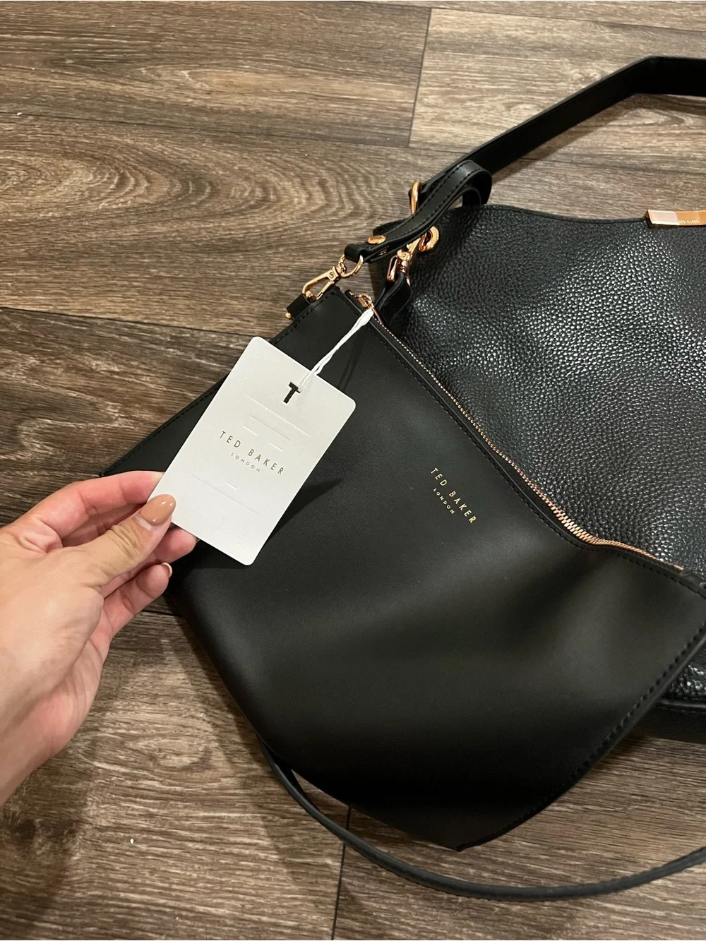 TED BAKER Candiee Black Pebbled Leather Hobo / Shoulder / Crossbody Bag